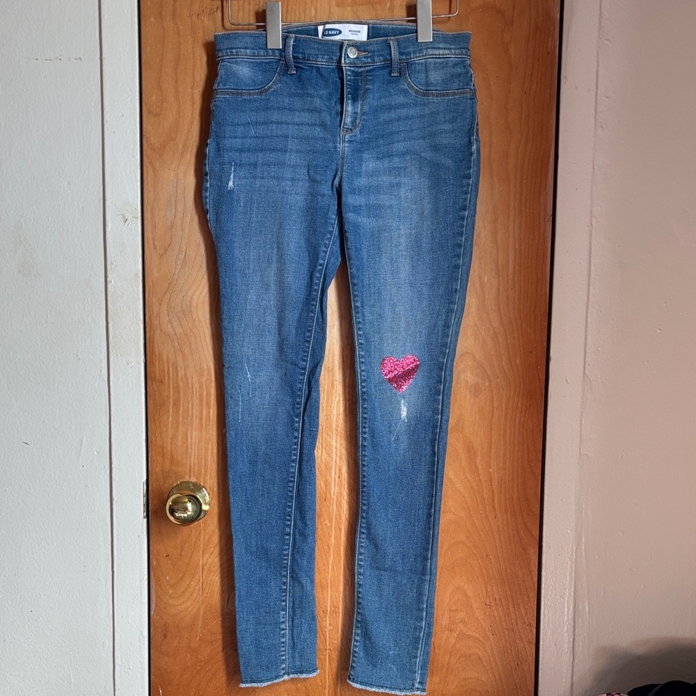 Old Navy Blue Jeans with Pink Heart Accent